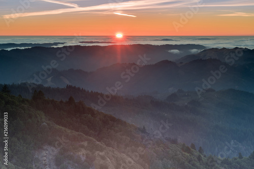 Sunset views from Mount Tamalpais East Peak. Marin County, California, USA.