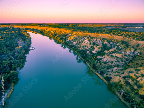 Aerial landscape of sandstone cliffs and Murray RIver at sunset photo