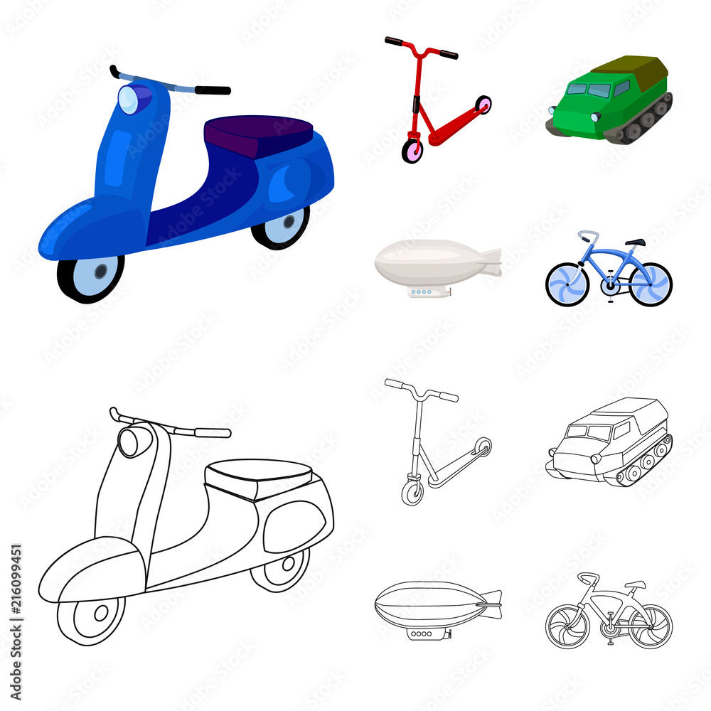 Motorcycle, scooter, armored personnel carrier, aerostat types of  transport. Transport set collection icons in cartoon,outline style vector  symbol stock illustration web. vector de Stock | Adobe Stock