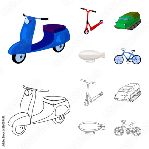 Motorcycle, scooter, armored personnel carrier, aerostat types of transport. Transport set collection icons in cartoon,outline style vector symbol stock illustration web.