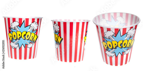 Popcorn basket on white background isolated. Cinema delicous snack