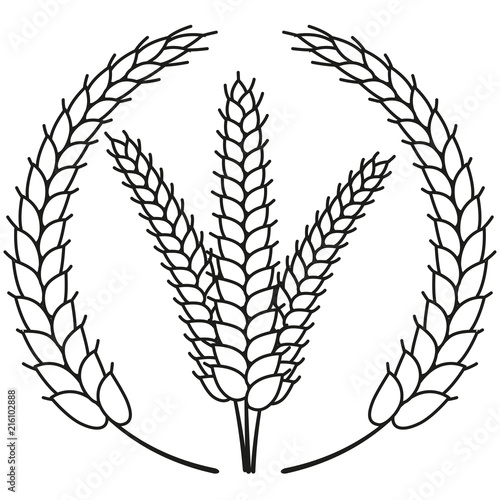 Line art black and white ripe wheat ear wreath