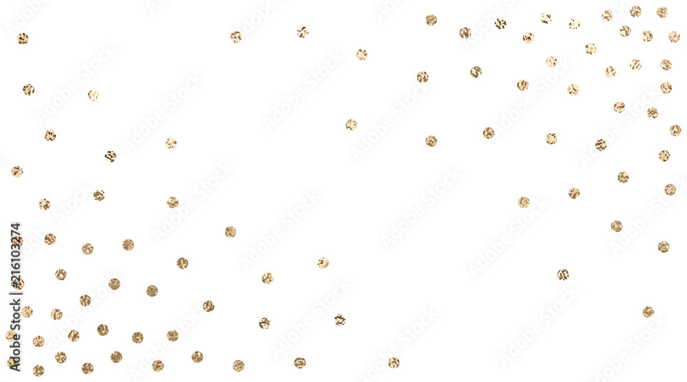 Vector background with confetti circles, small pieses of gold foil isolated on white. Modern element for wedding, celebration, party, anniversary, birthday, Valentine's Day designs. Vector background with confetti circles, small pieses of gold foil isolated on white. Modern element for wedding, celebration, party, anniversary, birthday, Valentine's Day designs.
