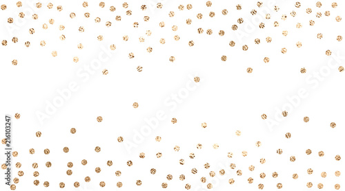 Vector background with confetti circles, small pieses of gold foil isolated on white. Modern element for wedding, celebration, party, anniversary, birthday, Valentine's Day designs.