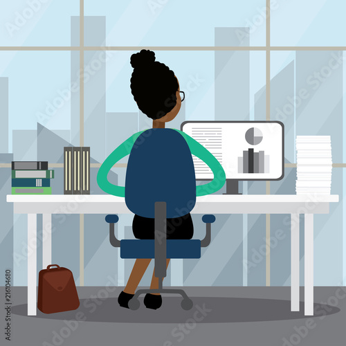 African american businesswoman at workplace in the office,office worker back view