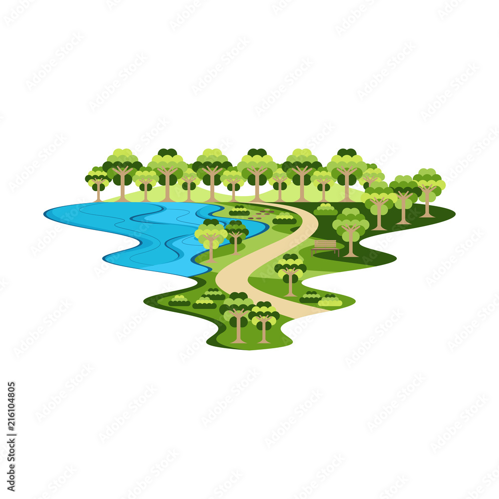 Park Garden and Lake for Activity Landscape Vector