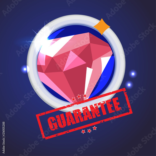 zoom of diamond with guarantee stamp - vector