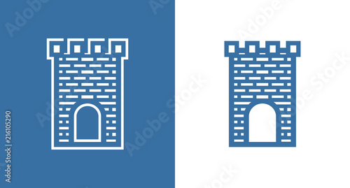 Icon of Medieval Scotland Castle. European Historical Building Fortless in black and white color.