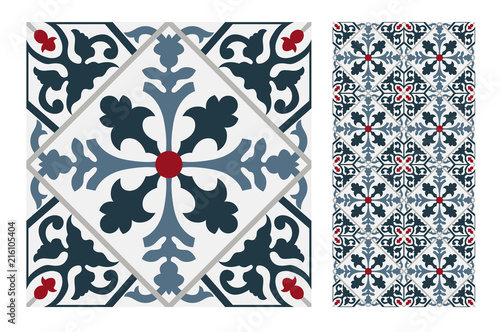vintage tiles Portuguese patterns antique seamless design in Vector illustration
