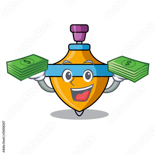 With money spinning top mascot cartoon