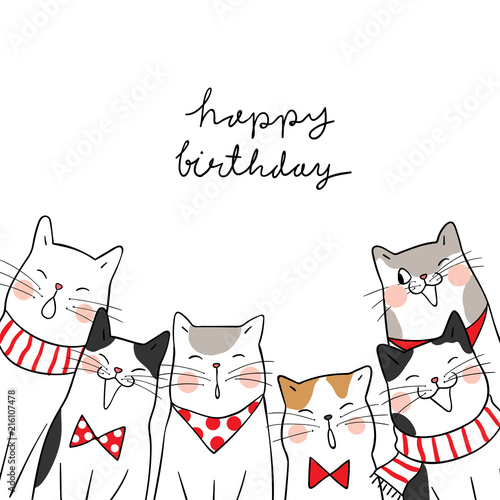 Template background cute cats saying happy birthday