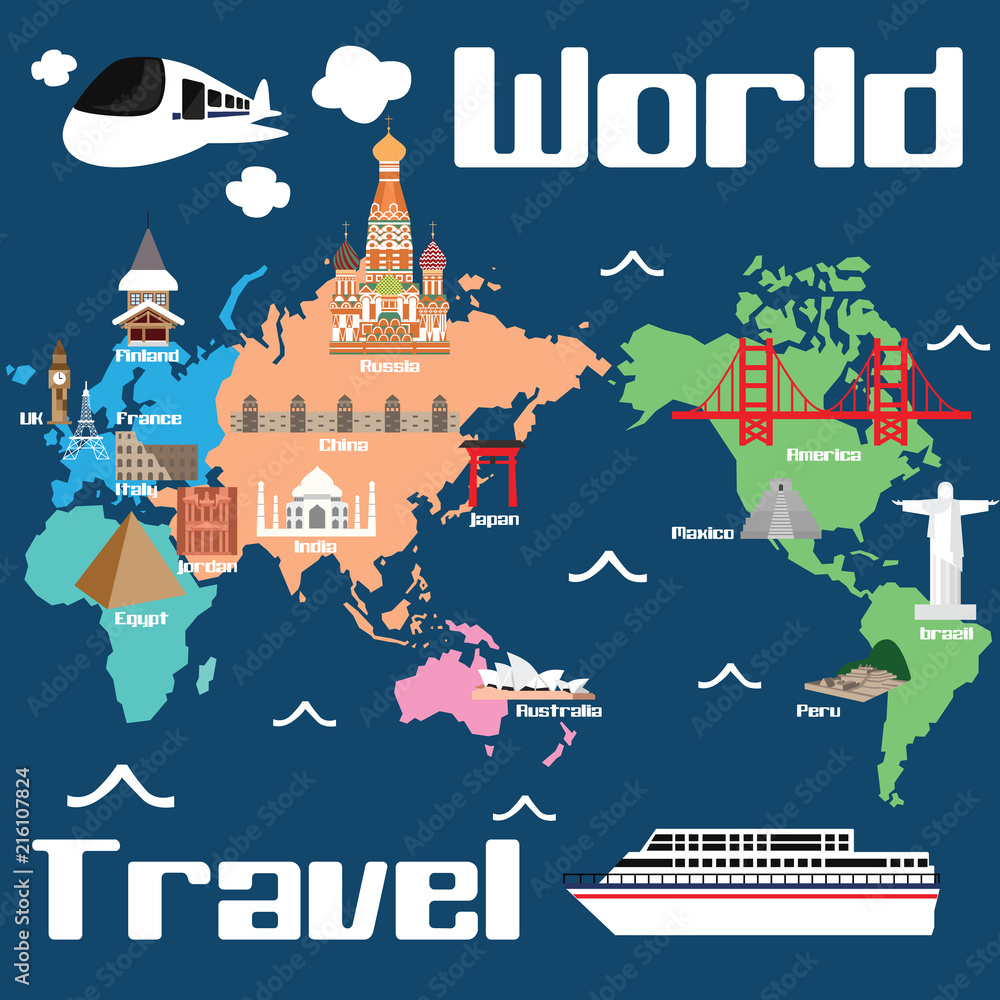 世界地図 地球 観光 名所 背景 Stock Illustration | Adobe Stock