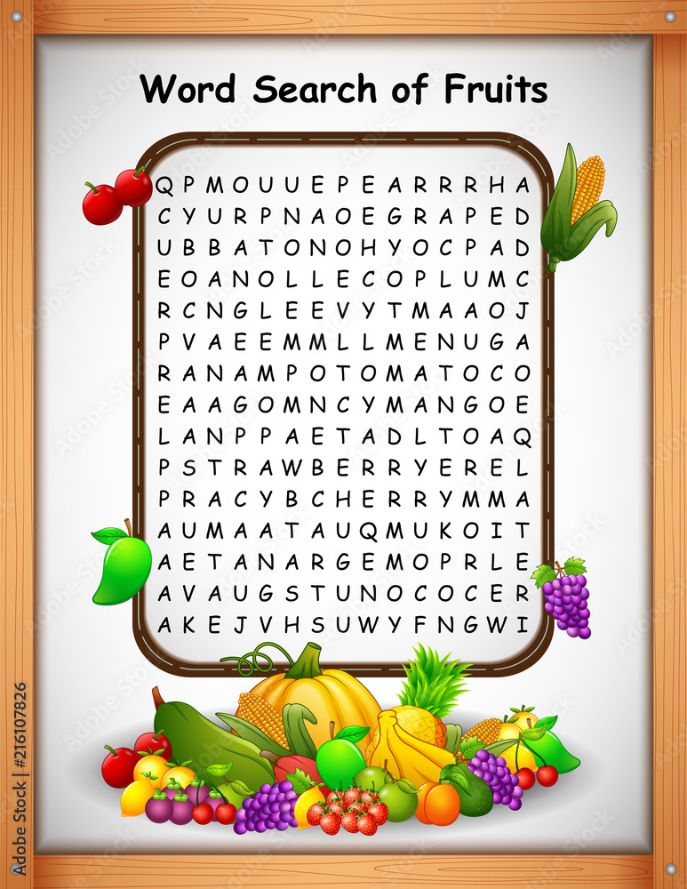 Crossword puzzles word find fruit for kids games Stock Vector | Adobe Stock