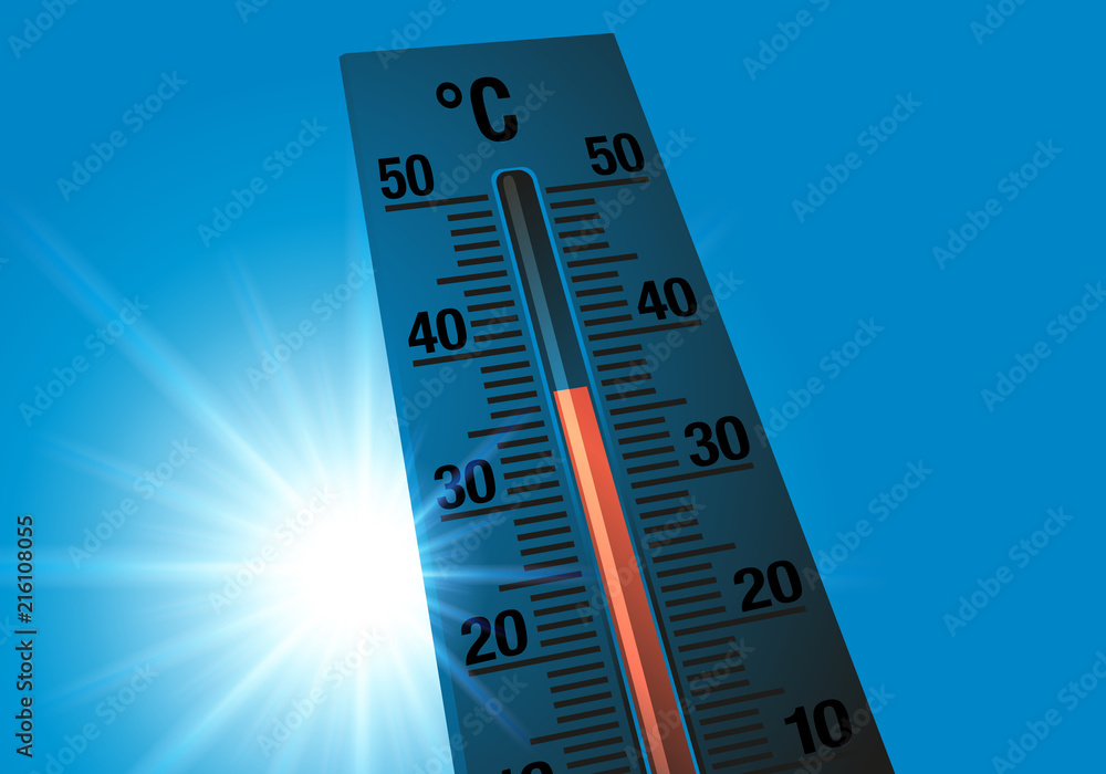 Vecteur Stock Thermomètre - température - canicule - chaleur - climat -  environnement - écologie - soleil - été | Adobe Stock