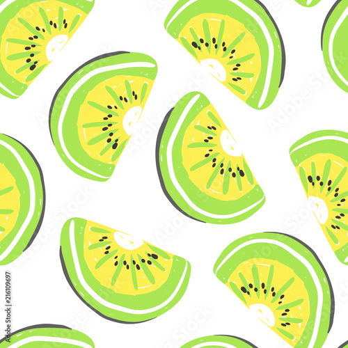 Kiwi fruits seamless pattern. Fresh kiwi tropical fruits summer detox