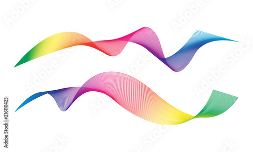 Wave of the many colored lines. Abstract wavy stripes on a white background isolated. Creative line art. Design elements created using the Blend Tool. 