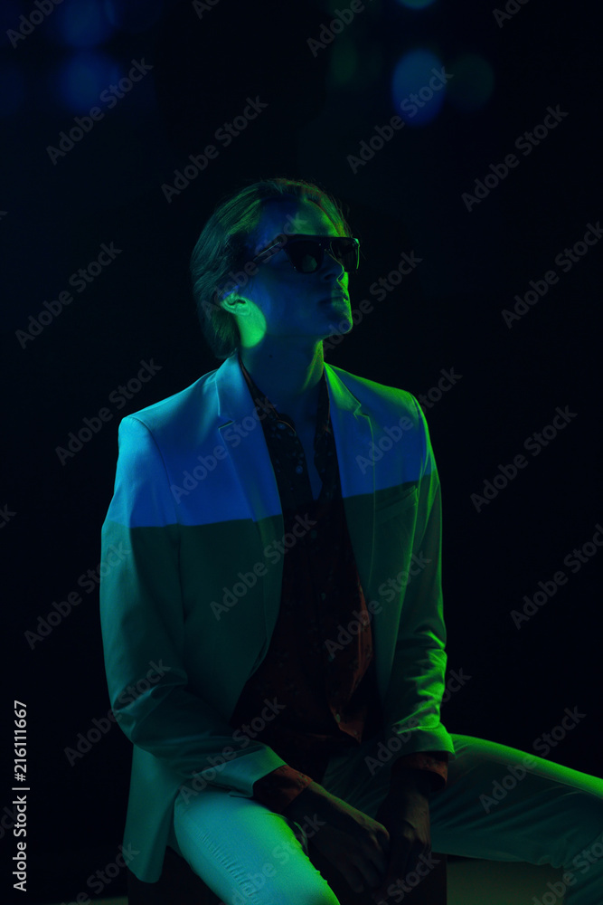 Projection of city on elegant man Projection of city on elegant man