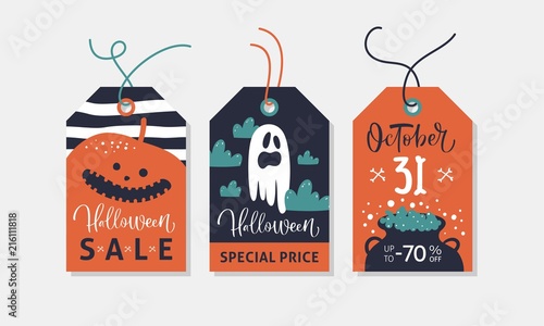 Set of Halloween sale tag. Vector illustration.