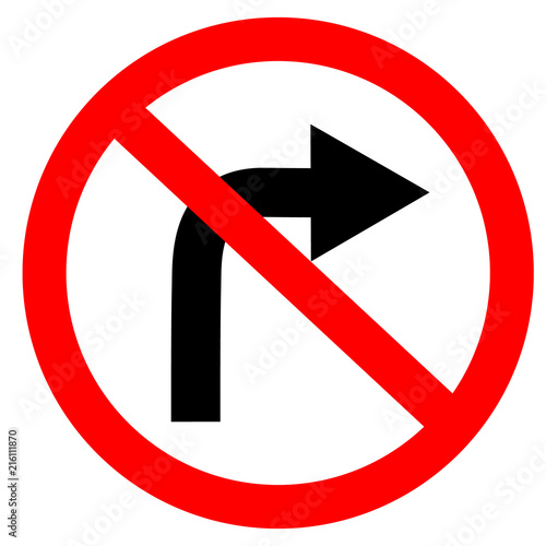 circular single white. red and black no turn right symbol. do not turn right at traffic road sign on white background. traffic sign.