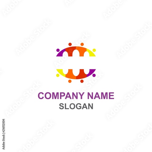 Happy family community, with colorful mirrored bridge symbol logo.