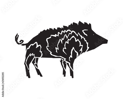 Stylized boar illustration with fire pattern.