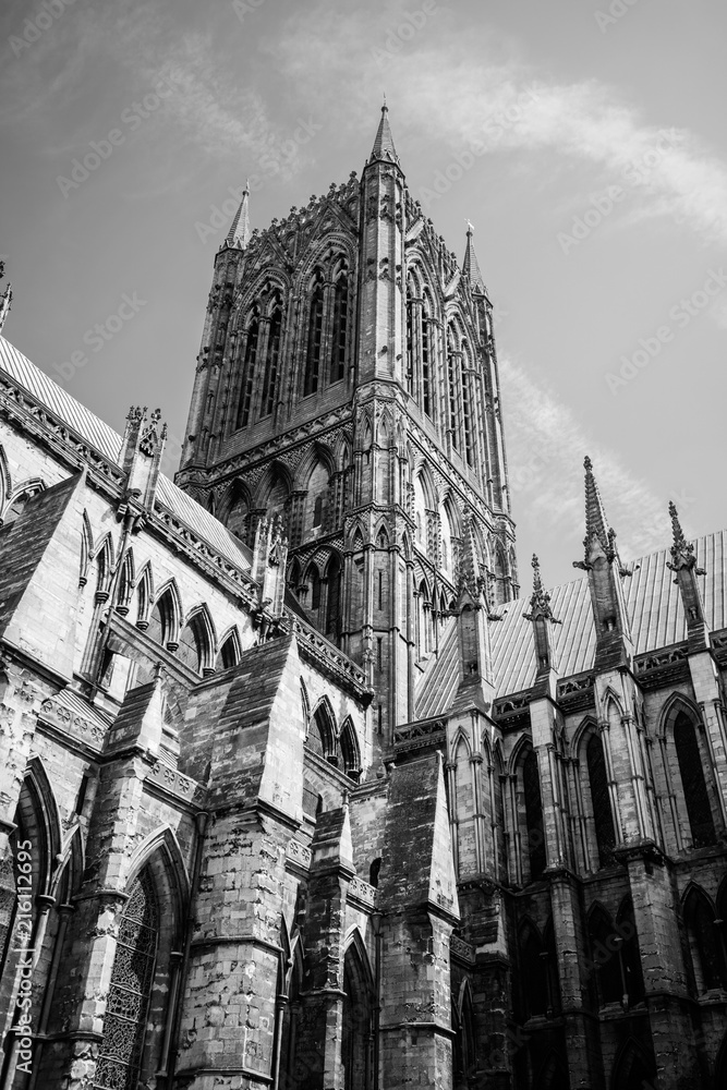 Lincoln Cathedral during the day in black and white