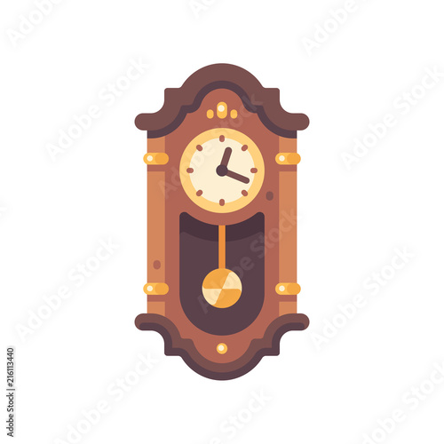Old wooden grandfather clock flat icon. Antique furniture illustration.