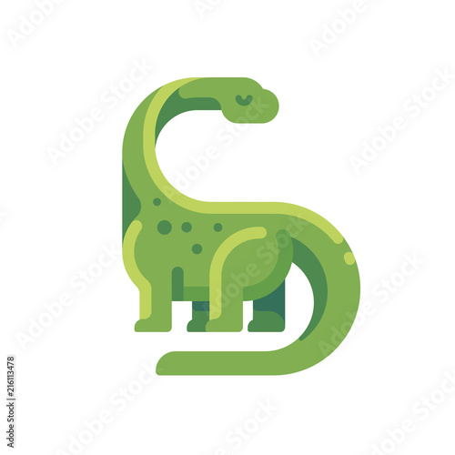 Green diplodocus flat icon. Long necked herbivorous dinosaur character illustration.