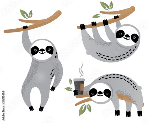 Cute vector sloth bear animal set