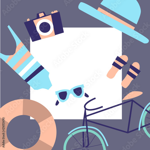 summer and travel flat banner template. Vacations graphic design, vector illustration