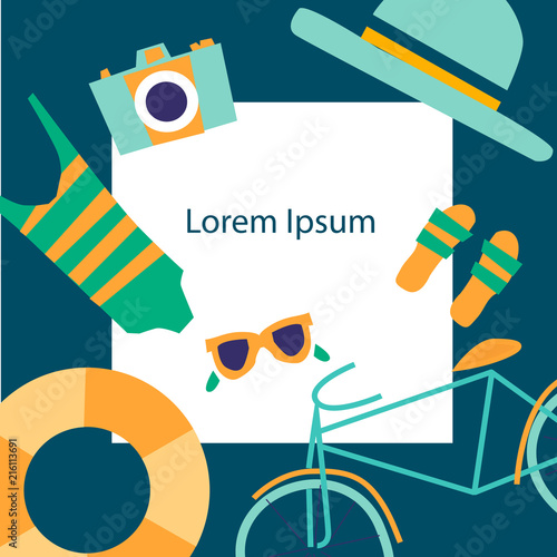 Summer and travel flat banner template. Vacations graphic design, vector illustration