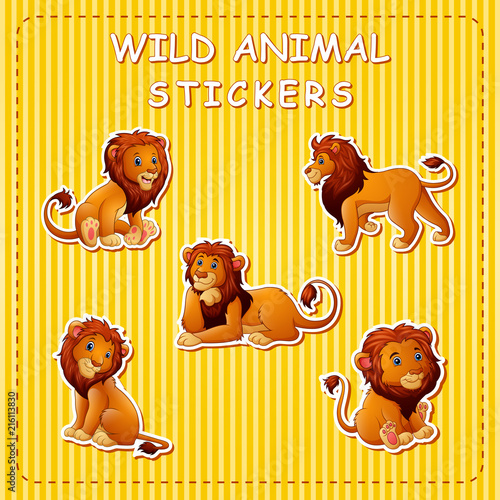 Fototapeta Naklejka Na Ścianę i Meble -  illustration of cute cartoon lion on stikers