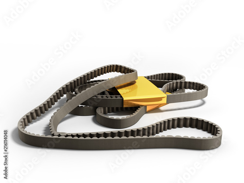 repair worck concept belt car engine timing belt 3d render on white background photo