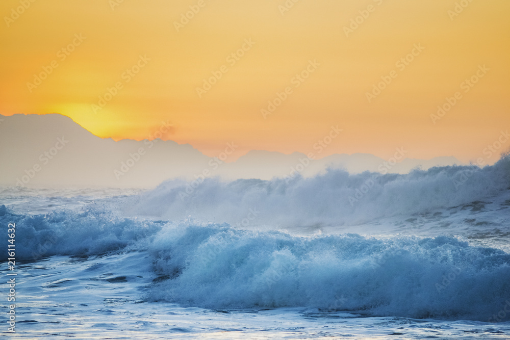 Beautiful sunset with the view of a wild sea in the cantabrian sea of ​​Spain.