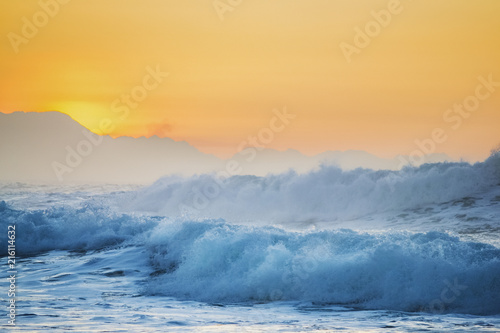 Beautiful sunset with the view of a wild sea in the cantabrian sea of ​​Spain.