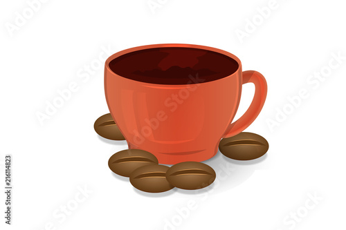 Cup of coffee red and coffee beans isolate 3d vector