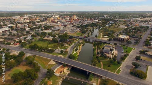 Aerial View Moving over The River in Downtown San Angelo West Texas