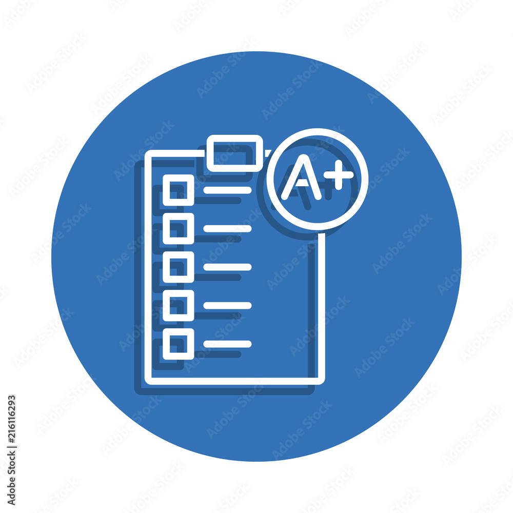 Perfect grade on paper test icon. Element of education for mobile concept and web apps icon. Thin line icon with shadow in badge for website design and development, app development Perfect grade on paper test icon. Element of education for mobile concept and web apps icon. Thin line icon with shadow in badge for website design and development, app development