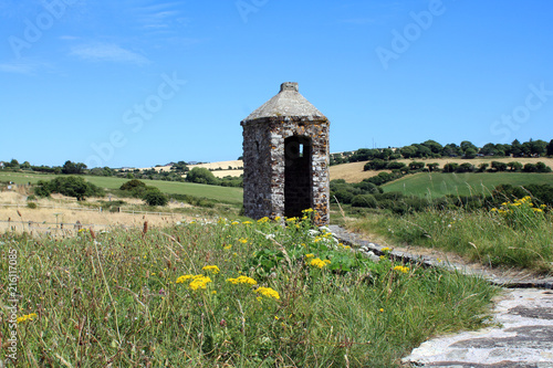 Flowers beside the lookout of an old army Barracks west Cork Ireland photo