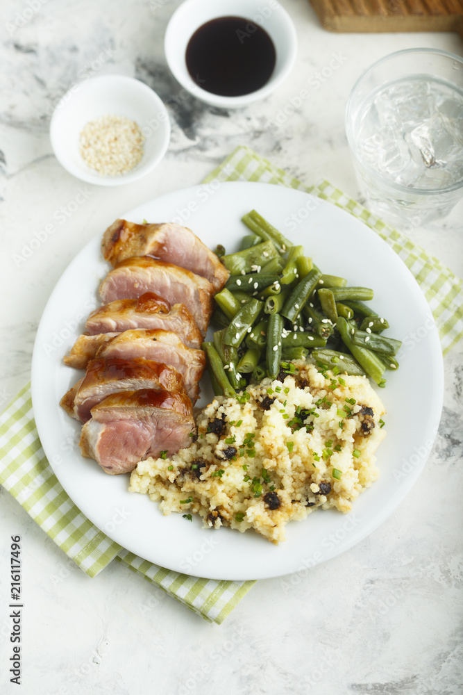 Veal fillet with green beans and couscous Veal fillet with green beans and couscous