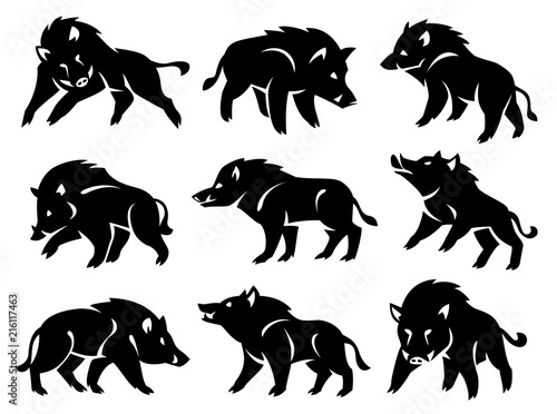 Fényképezés Illustration of the silhouette of a wild boar