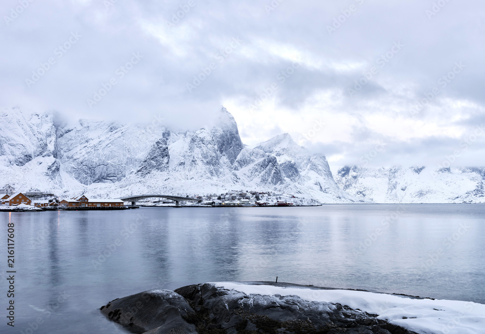 A view of Rorbus at Sakrisoy on the Lofoten islands with Navaren in the background