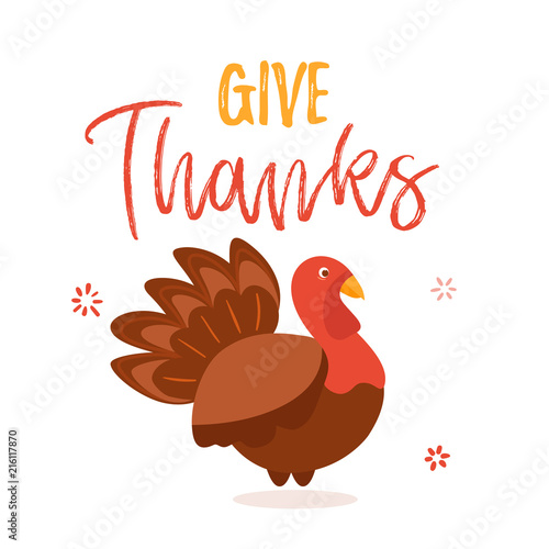 Give thanks turkey wishing happy thanksgiving.