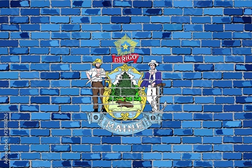 Flag of Maine on a brick wall - Illustration, 
The flag of the state of Maine on brick background, 
Maine flag in brick style