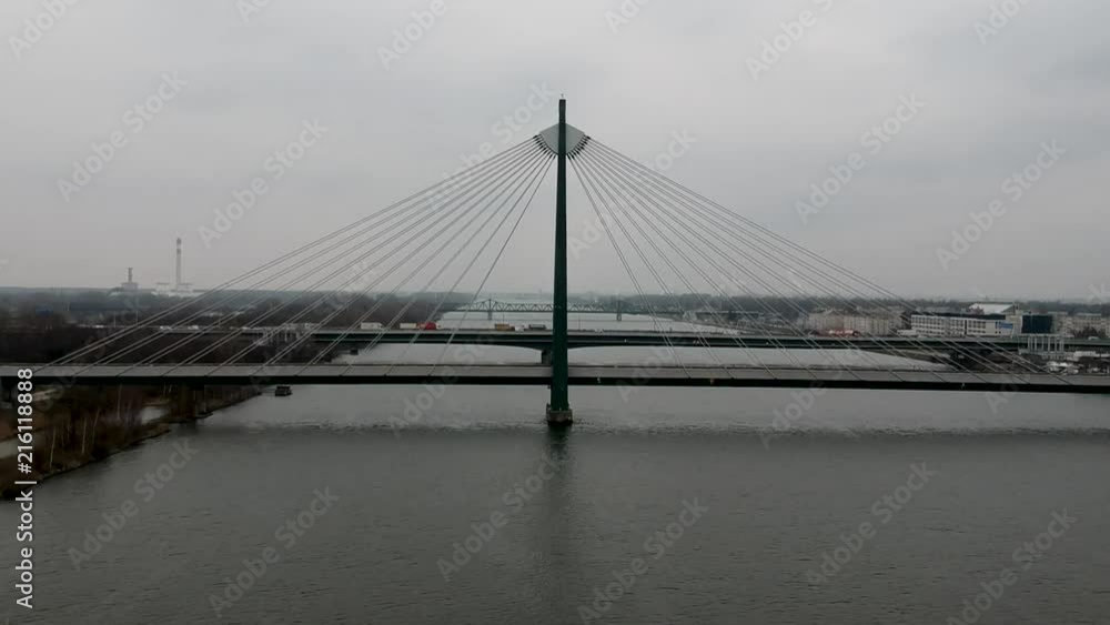 Flying towards the Danube City Bridge near Vienna, Austria. Flying towards the Danube City Bridge near Vienna, Austria.