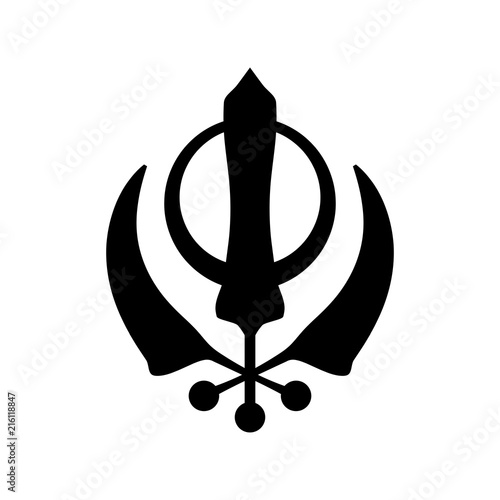Kirpans — three curved ceremonial swords, symbol of Sikhi religion. (Oriental Sacral Religious Symbol).