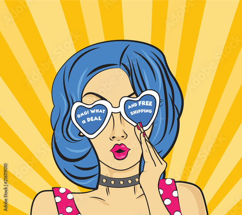 Woman says OMG In Retro Comic Style Pop art illustration Change Text