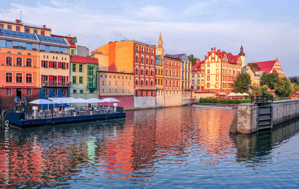 Naklejka premium View to the street from the river, sunset, beautiful view, Poland