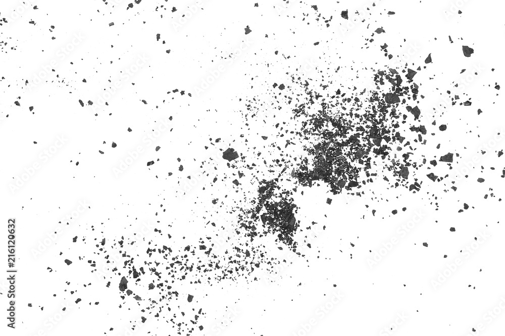 Fototapeta premium Black coal pile, dust isolated on white background, top view