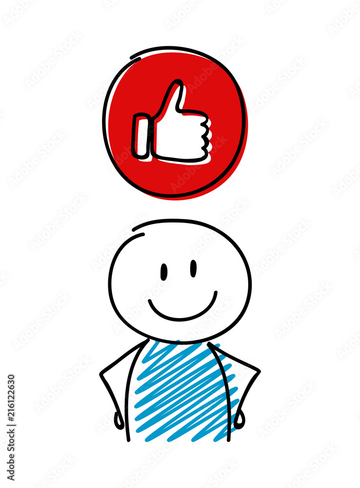 Thumb - like (social media) icon with smiley stickman. Vector. Thumb - like (social media) icon with smiley stickman. Vector.